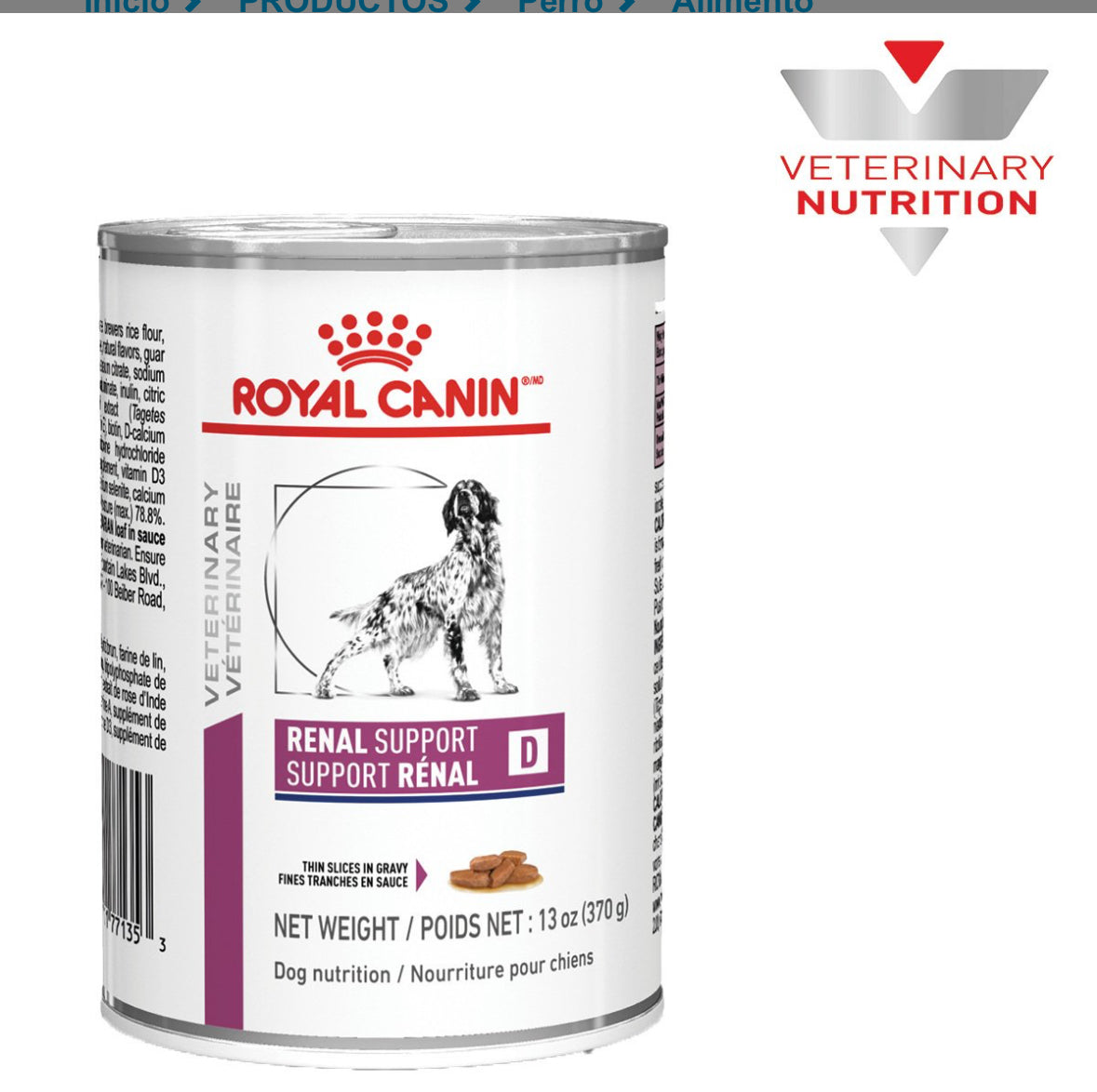 Royal Canin Veterinary Diet Alimento Húmedo Soporte Renal D para Perro Adulto Receta Trozos en Gravy, 370 g