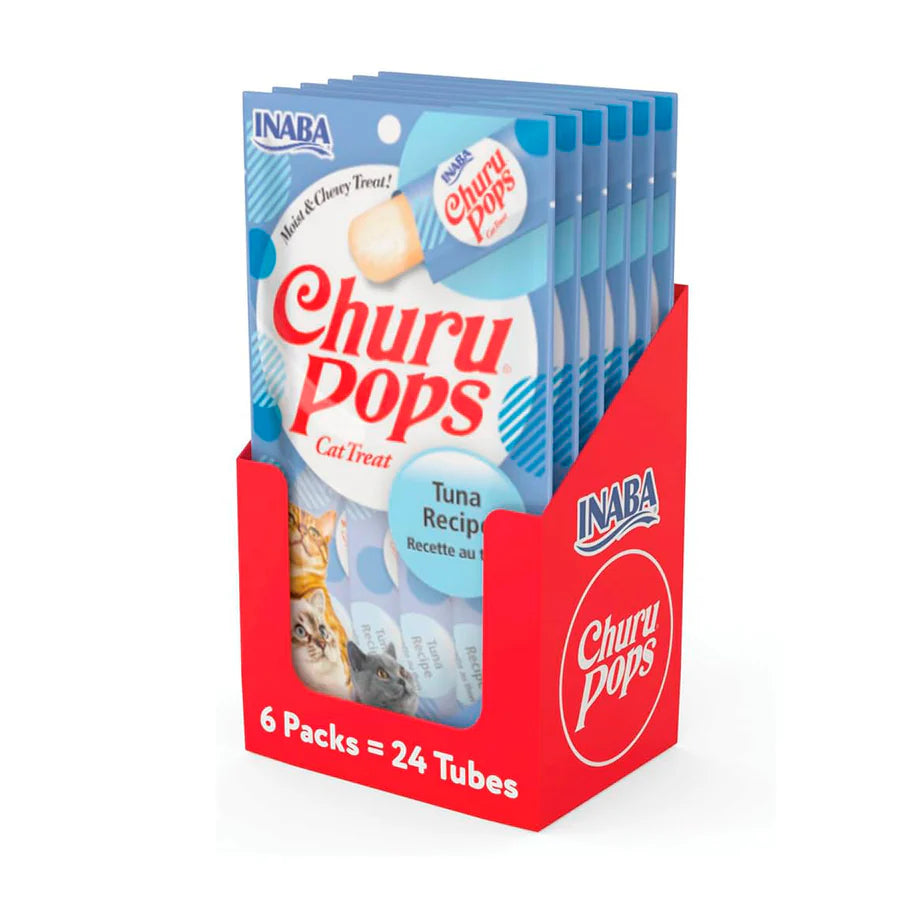 Inaba Churu Pops Premio Cremoso Natural para Gato Receta Atún, Caja con 6 Bolsas con 4pzas c/u.