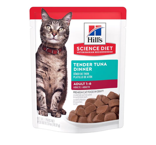 Hill's Science Diet Alimento Húmedo Gato Adulto Receta Atún Trocitos en Salsa, 79 g