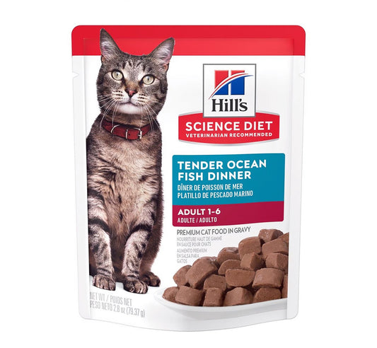 Hill's Science Diet Alimento Húmedo Gato Adulto Receta Pescado Marino Trocitos en Salsa, 79 g